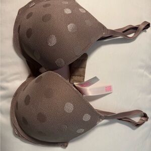 PINK Victoria's Secret Brown and Gray Polka Dot Bra